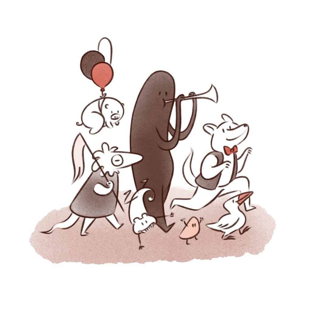Parade with fun creatures
